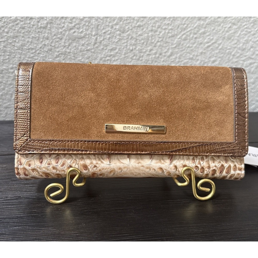 Brahmin Cordelia Wallet Taupe Ensemble Leather Suede NWT Bronze Brown Tan Croc